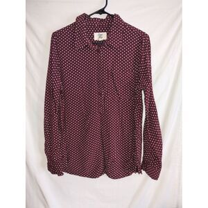 Cosmic Blue Love Womens Popover Top Size M Maroon White Polka Dot Tunic